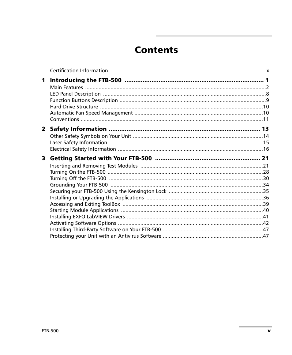 EXFO FTB-500 (Window XP) User Manual | Page 5 / 405