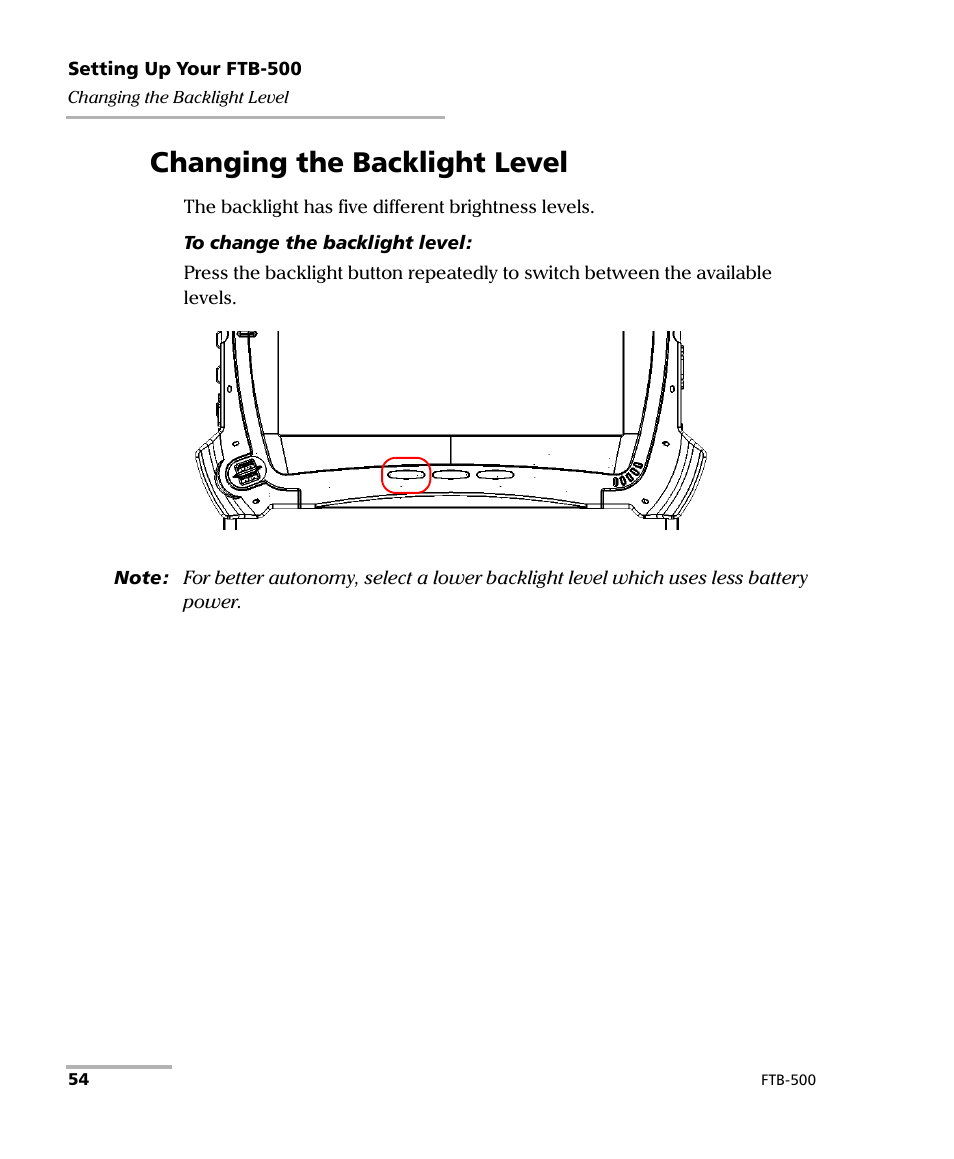 Changing the backlight level | EXFO FTB-500 (Window XP) User Manual | Page 64 / 405