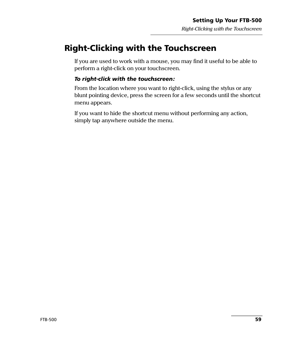 Right-clicking with the touchscreen | EXFO FTB-500 (Window XP) User Manual | Page 69 / 405