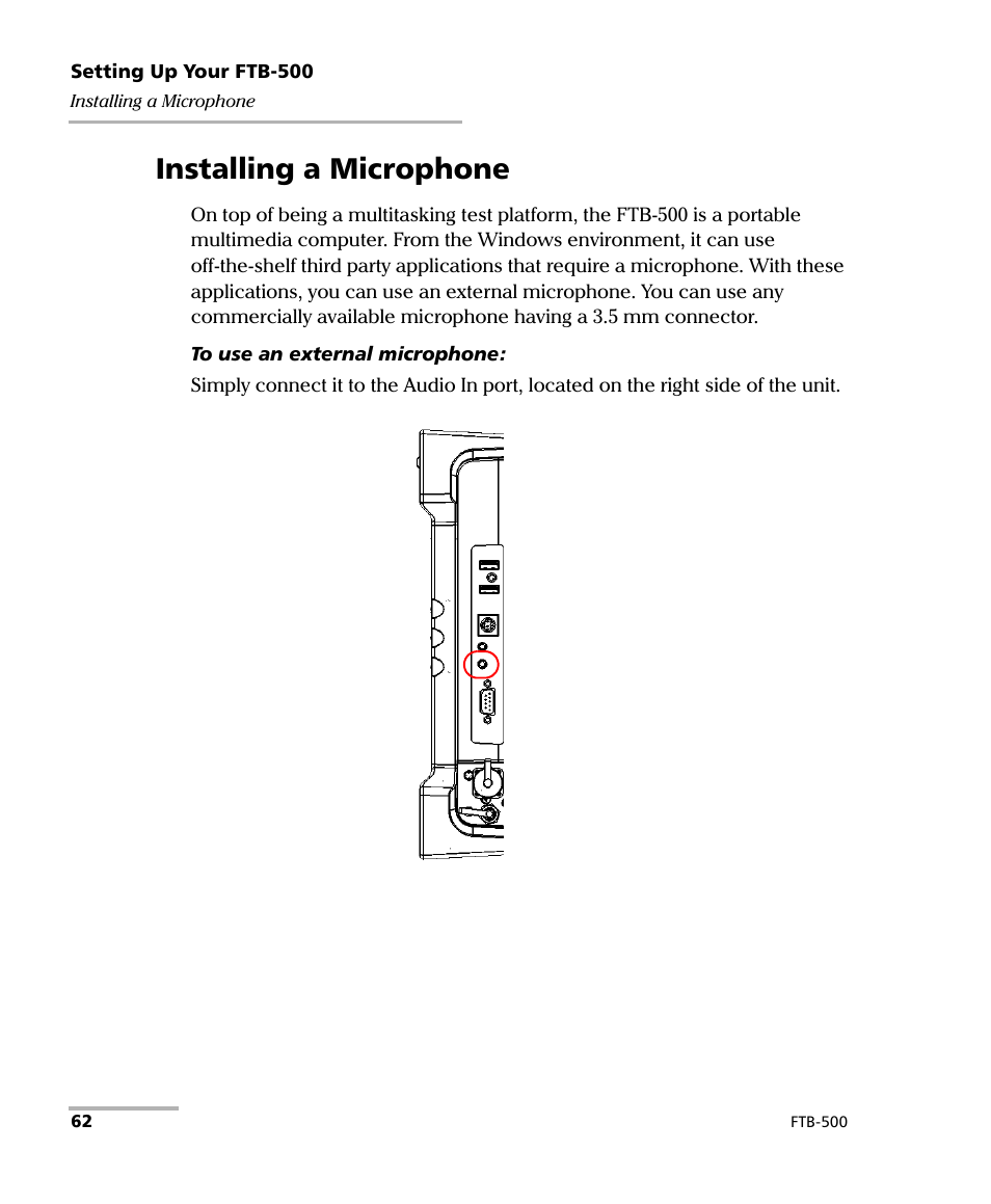 Installing a microphone | EXFO FTB-500 (Window XP) User Manual | Page 72 / 405