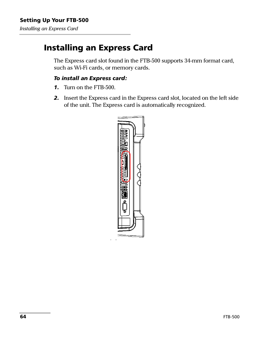 Installing an express card | EXFO FTB-500 (Window XP) User Manual | Page 74 / 405
