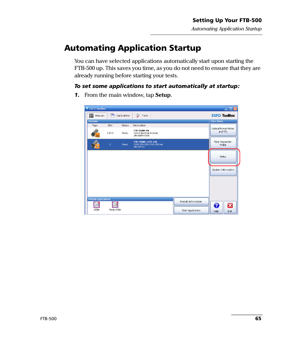 Automating application startup | EXFO FTB-500 (Window XP) User Manual | Page 75 / 405