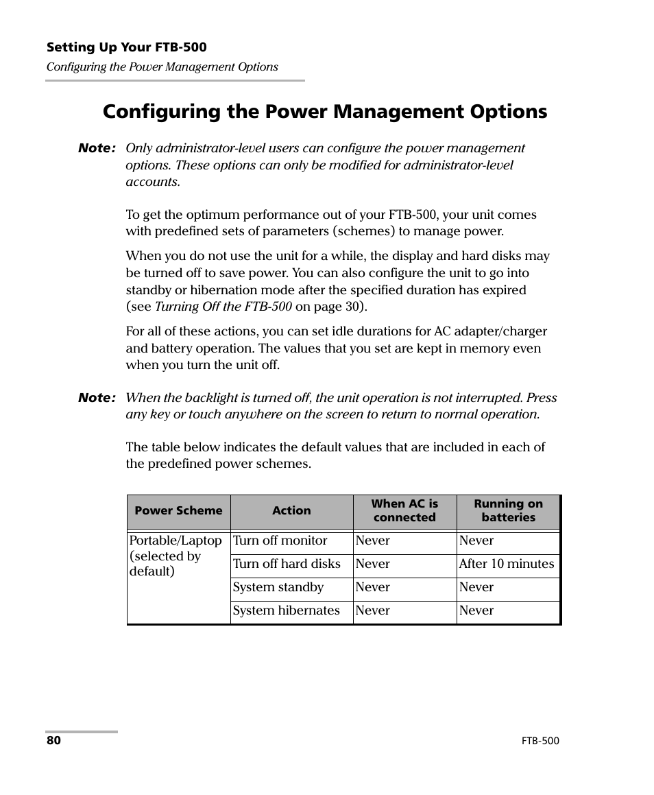 Configuring the power management options | EXFO FTB-500 (Window XP) User Manual | Page 90 / 405