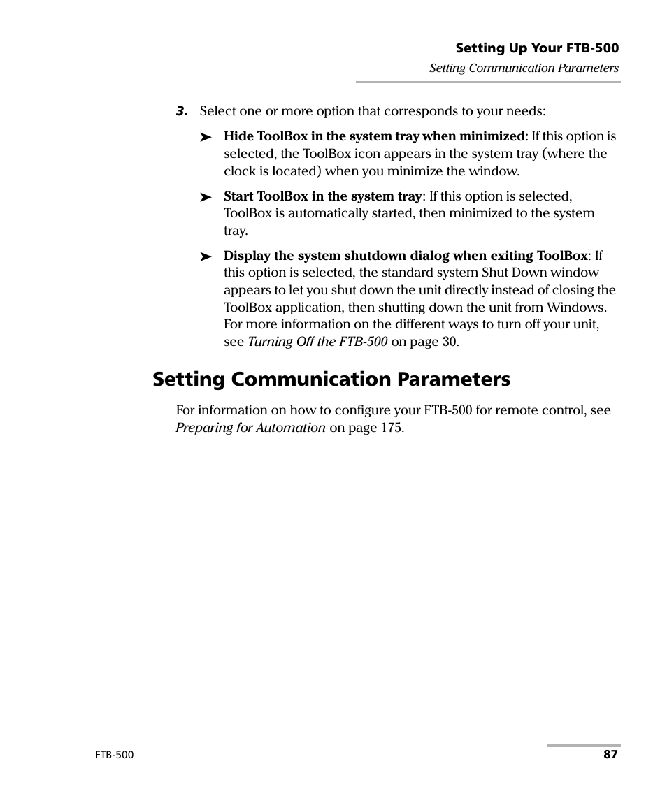 Setting communication parameters | EXFO FTB-500 (Window XP) User Manual | Page 97 / 405