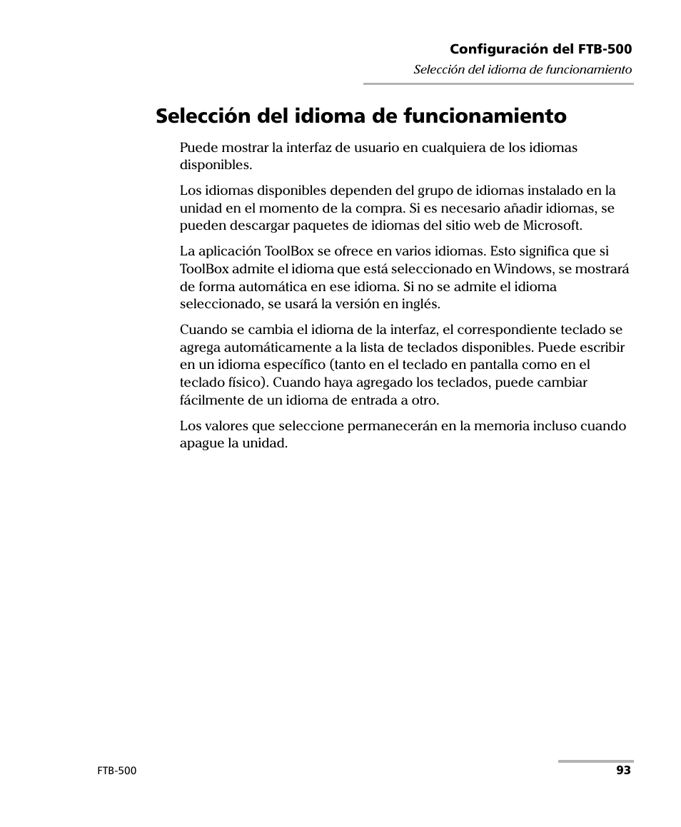 Selección del idioma de funcionamiento | EXFO FTB-500 (Window XP) User Manual | Page 101 / 477