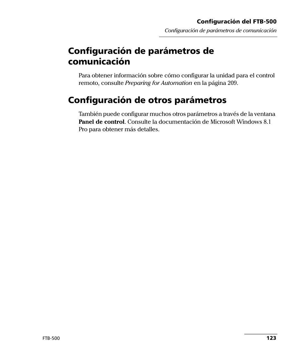 Configuración de parámetros de comunicación, Configuración de otros parámetros | EXFO FTB-500 (Window XP) User Manual | Page 131 / 477