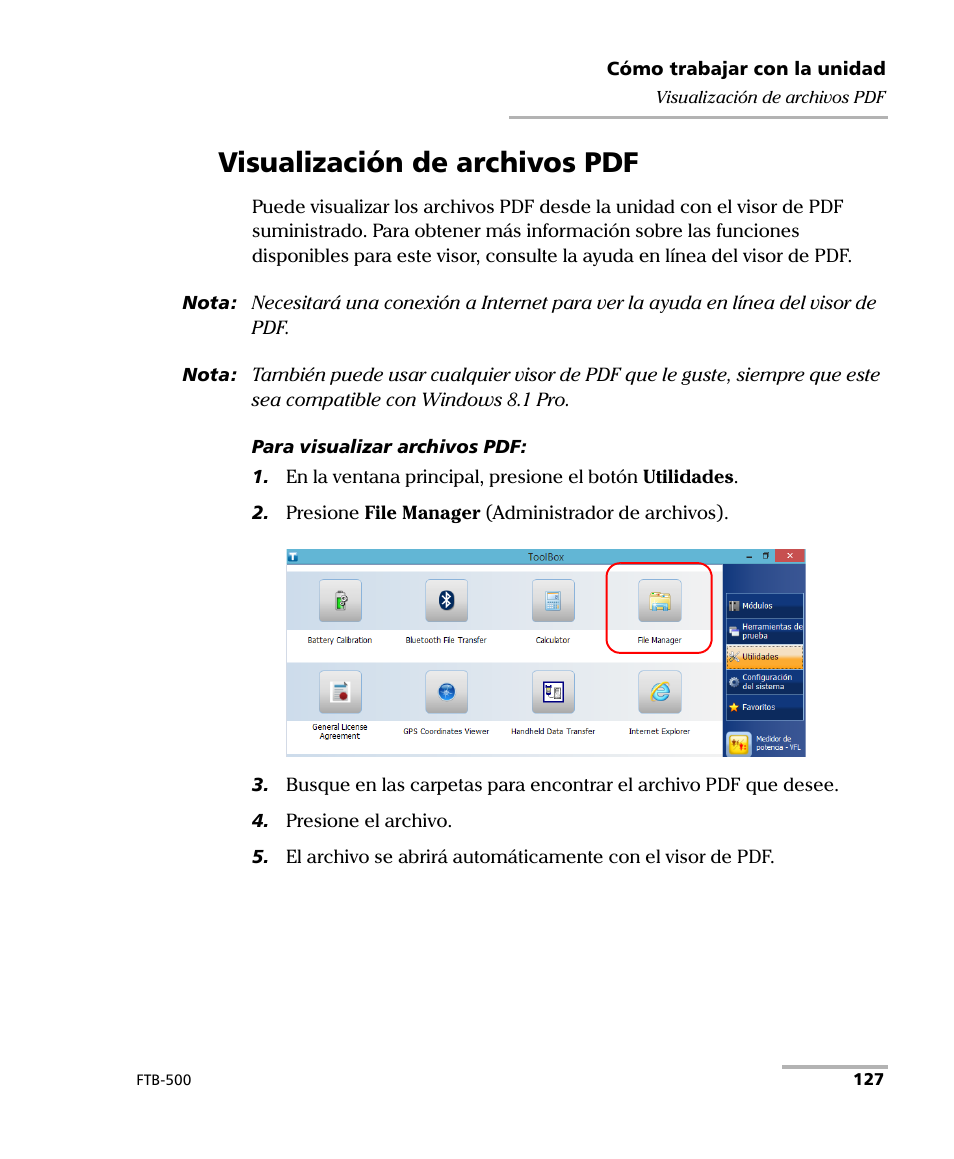 Visualización de archivos pdf | EXFO FTB-500 (Window XP) User Manual | Page 135 / 477
