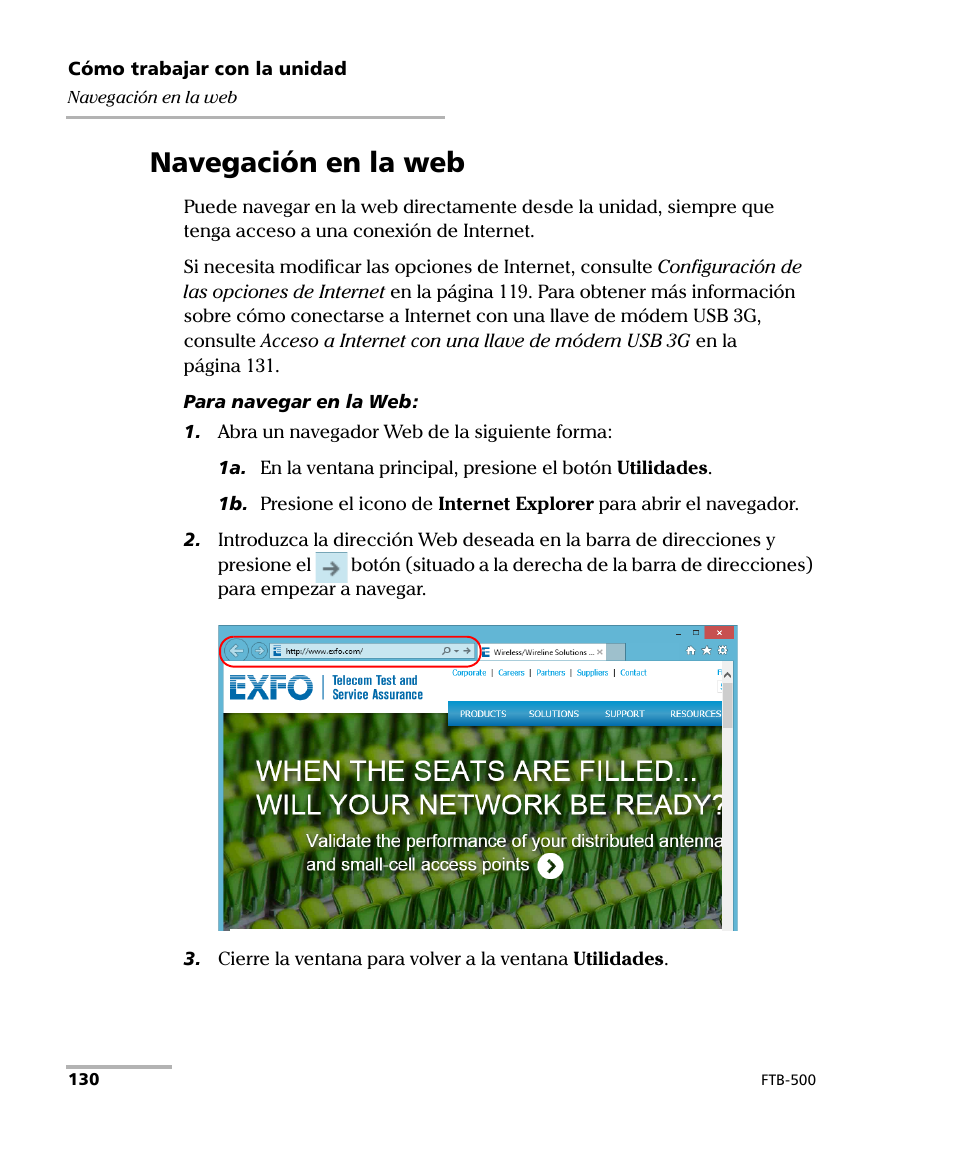 Navegación en la web | EXFO FTB-500 (Window XP) User Manual | Page 138 / 477