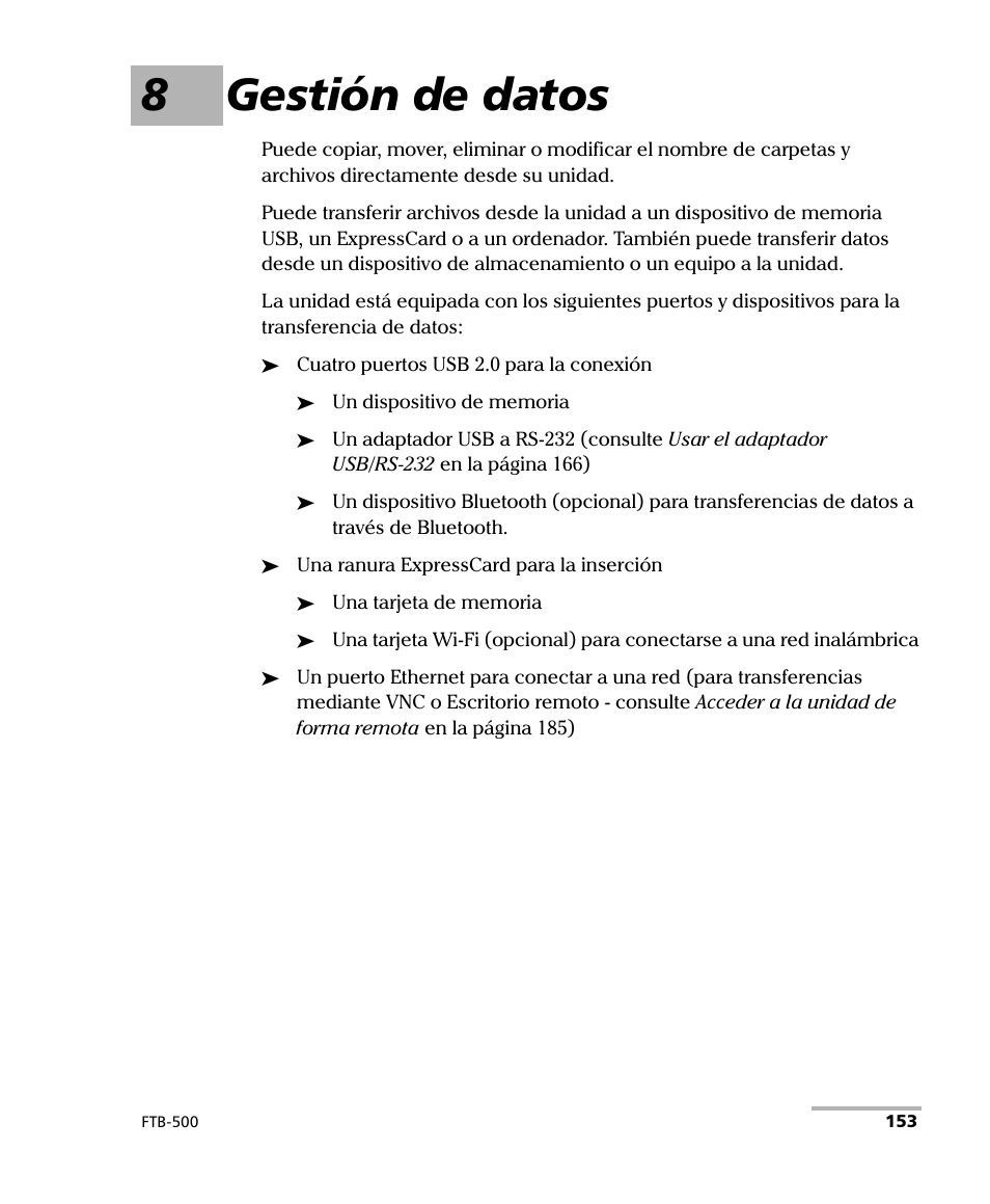 8 gestión de datos, 8gestión de datos | EXFO FTB-500 (Window XP) User Manual | Page 161 / 477