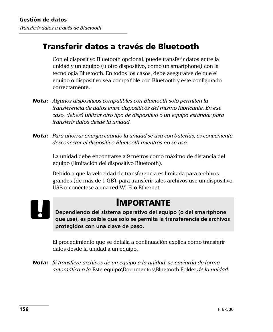 Transferir datos a través de bluetooth, Mportante | EXFO FTB-500 (Window XP) User Manual | Page 164 / 477