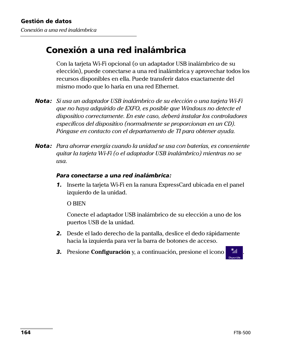 Conexión a una red inalámbrica | EXFO FTB-500 (Window XP) User Manual | Page 172 / 477