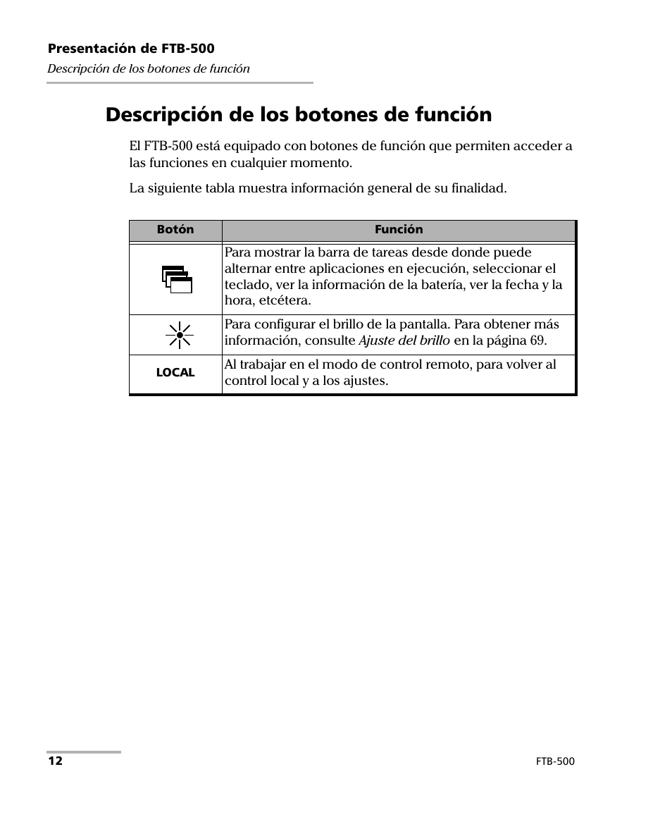 Descripción de los botones de función | EXFO FTB-500 (Window XP) User Manual | Page 20 / 477