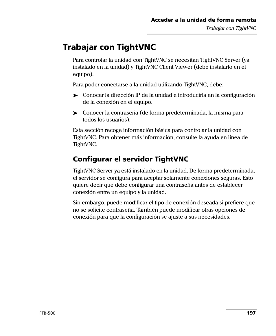 Trabajar con tightvnc, Configurar el servidor tightvnc | EXFO FTB-500 (Window XP) User Manual | Page 205 / 477