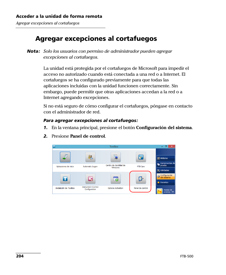 Agregar excepciones al cortafuegos | EXFO FTB-500 (Window XP) User Manual | Page 212 / 477