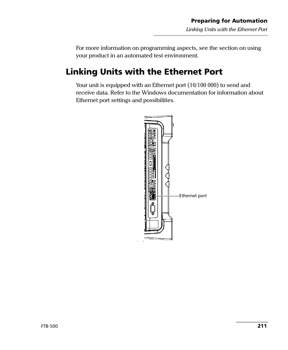 Linking units with the ethernet port | EXFO FTB-500 (Window XP) User Manual | Page 219 / 477