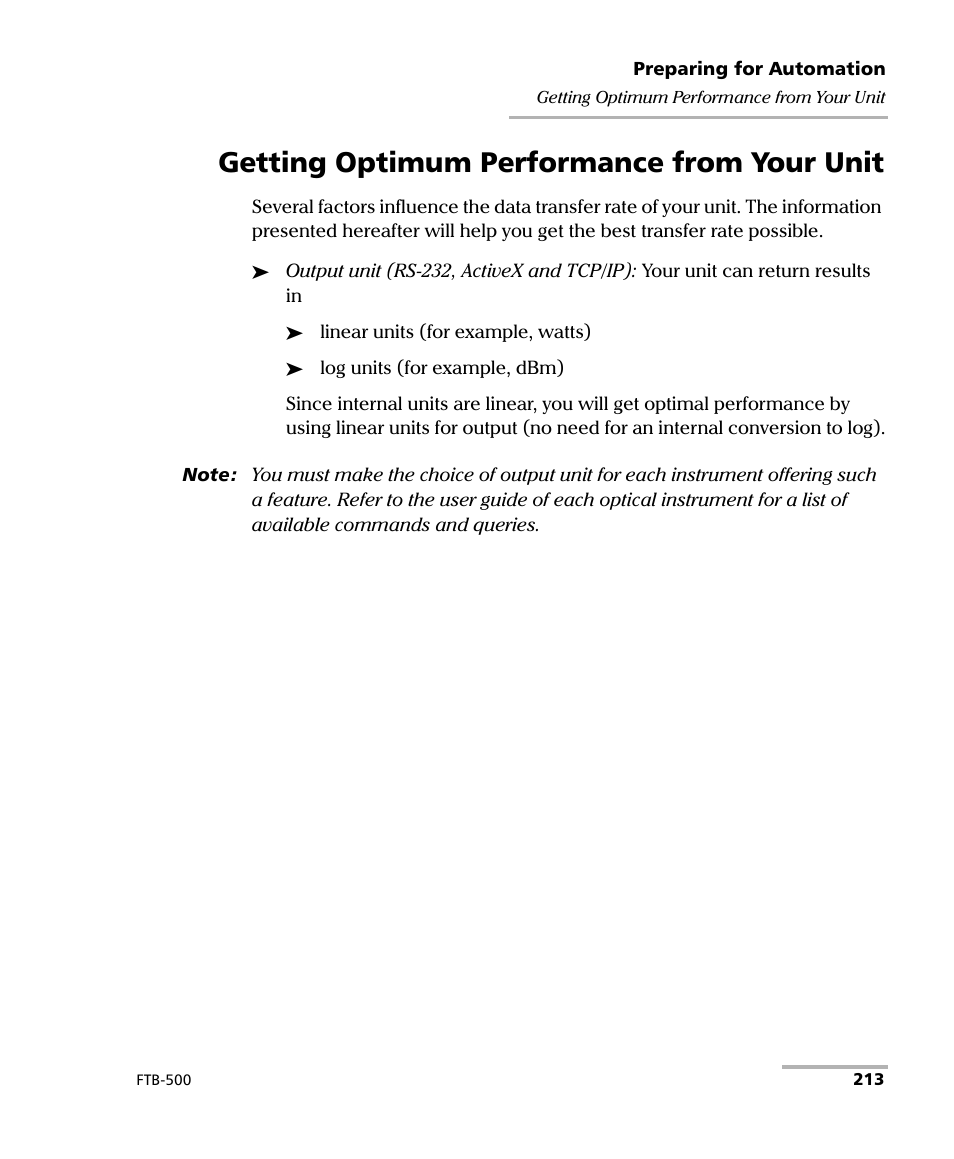 Getting optimum performance from your unit | EXFO FTB-500 (Window XP) User Manual | Page 221 / 477