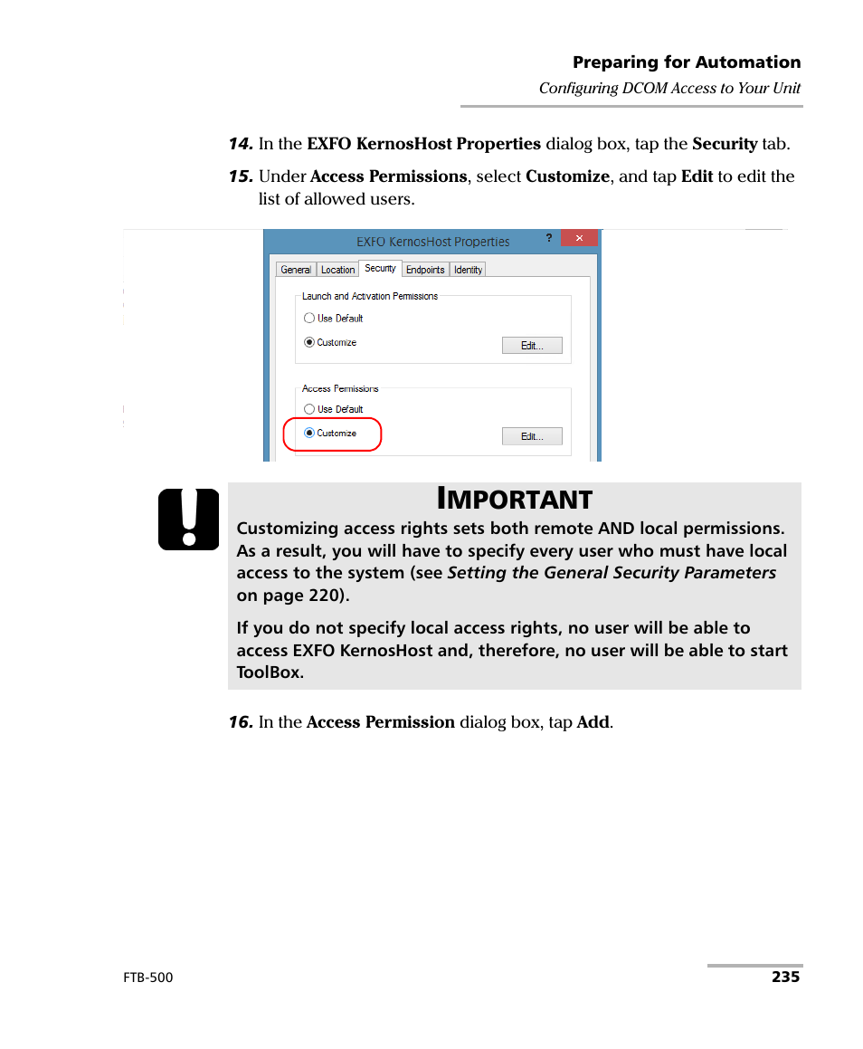 Mportant | EXFO FTB-500 (Window XP) User Manual | Page 243 / 477