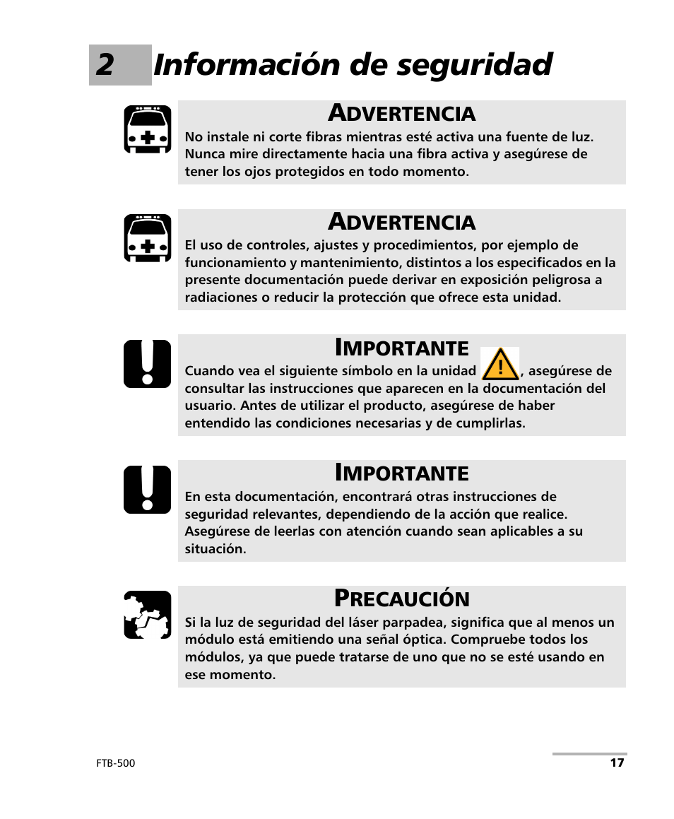 2 información de seguridad, 2información de seguridad | EXFO FTB-500 (Window XP) User Manual | Page 25 / 477