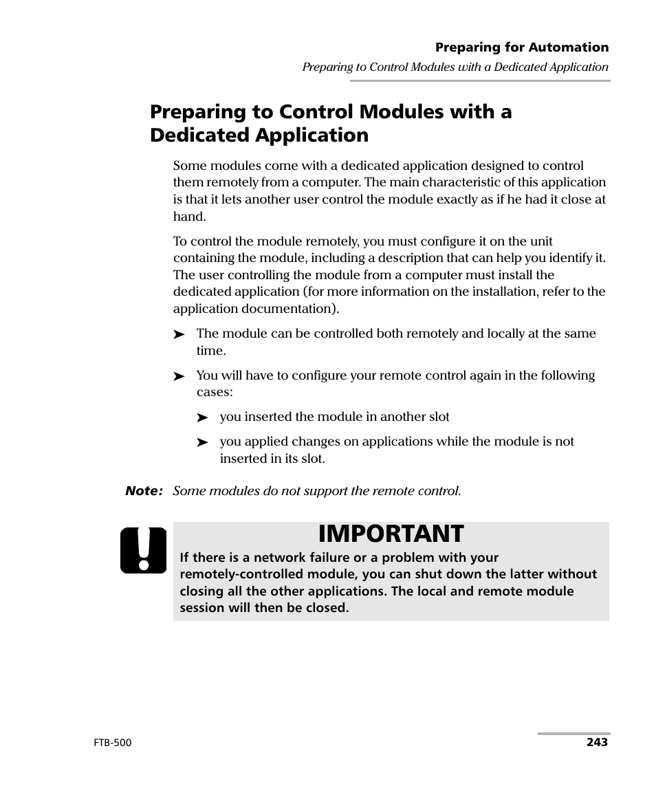 Important | EXFO FTB-500 (Window XP) User Manual | Page 251 / 477