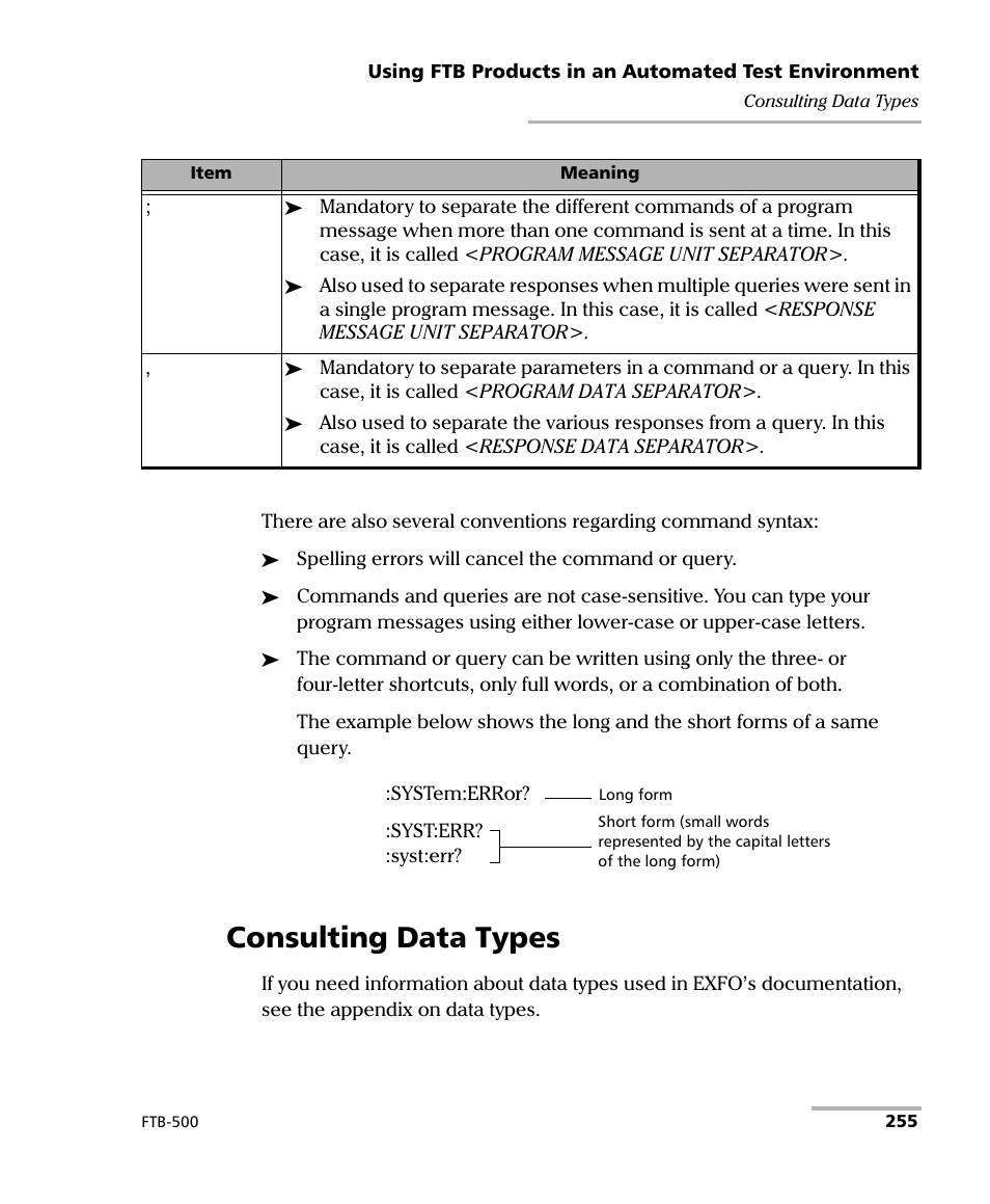 Consulting data types | EXFO FTB-500 (Window XP) User Manual | Page 263 / 477