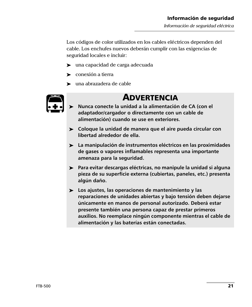 Dvertencia | EXFO FTB-500 (Window XP) User Manual | Page 29 / 477