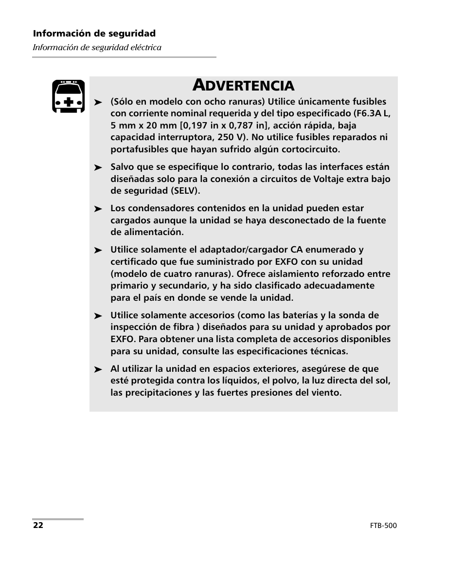 Dvertencia | EXFO FTB-500 (Window XP) User Manual | Page 30 / 477
