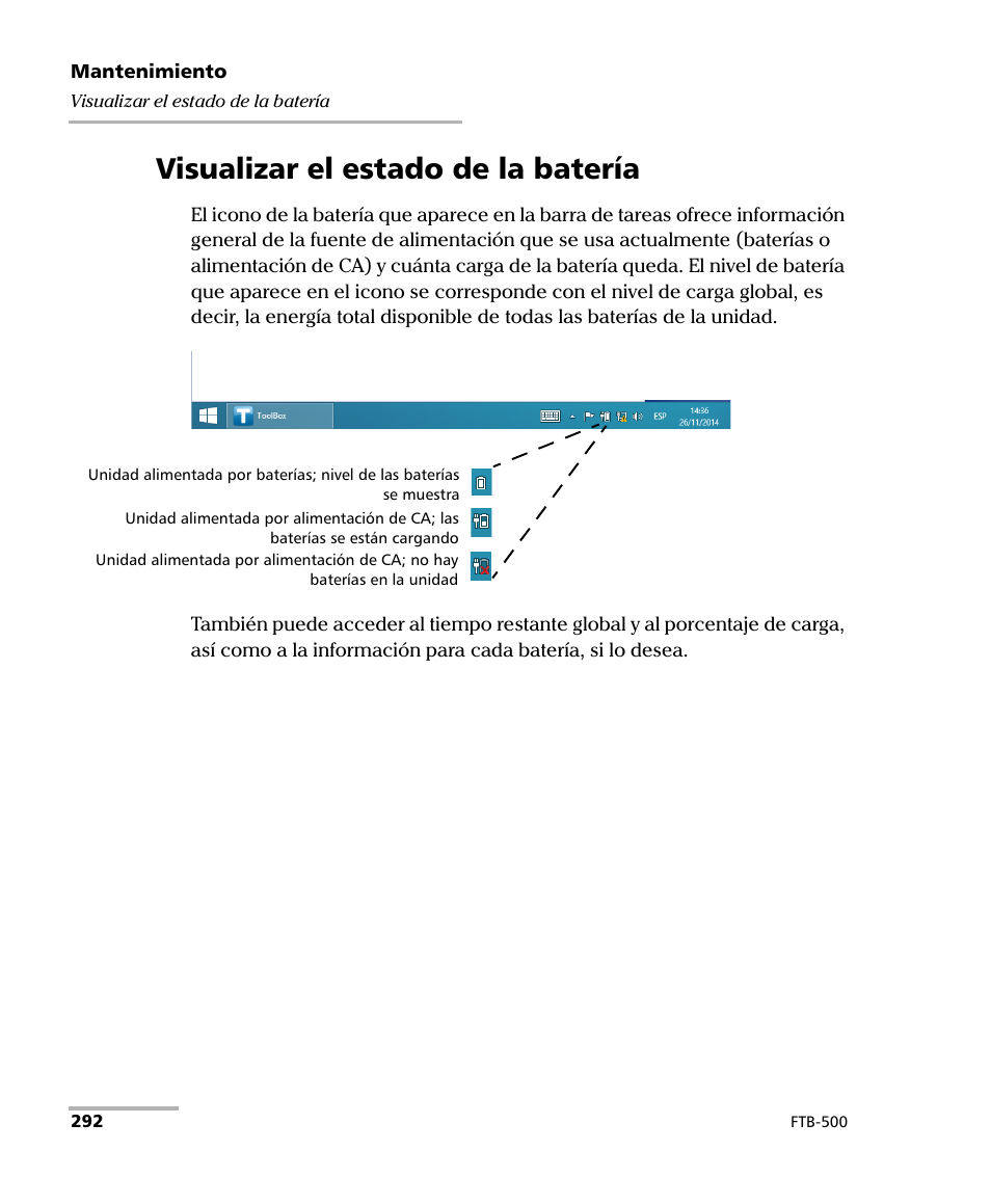 Visualizar el estado de la batería | EXFO FTB-500 (Window XP) User Manual | Page 300 / 477