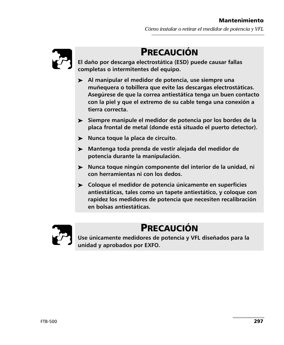 Recaución | EXFO FTB-500 (Window XP) User Manual | Page 305 / 477