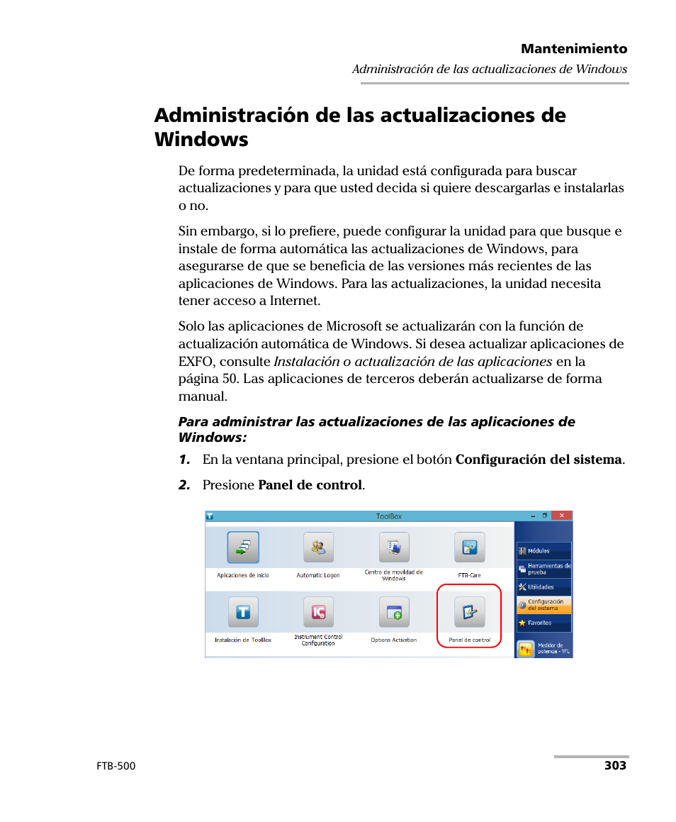 Administración de las actualizaciones de windows | EXFO FTB-500 (Window XP) User Manual | Page 311 / 477