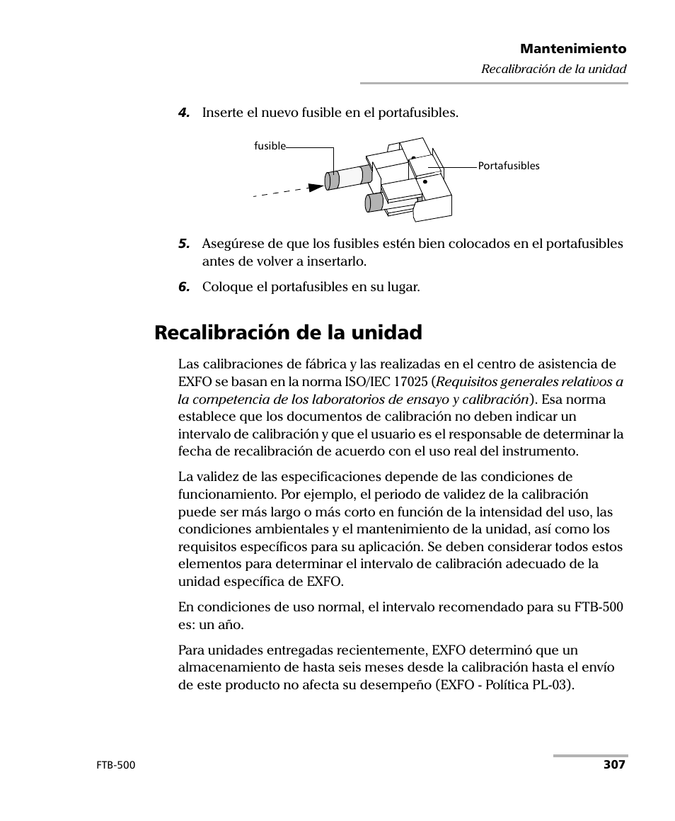 Recalibración de la unidad | EXFO FTB-500 (Window XP) User Manual | Page 315 / 477