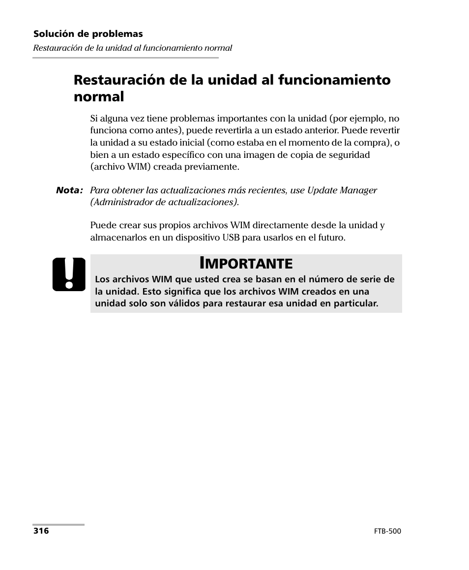 Restauración de la unidad al funcionamiento normal, Mportante | EXFO FTB-500 (Window XP) User Manual | Page 324 / 477