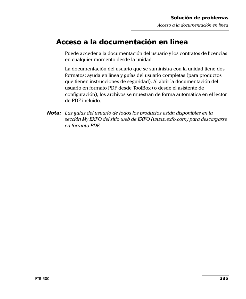 Acceso a la documentación en línea | EXFO FTB-500 (Window XP) User Manual | Page 343 / 477