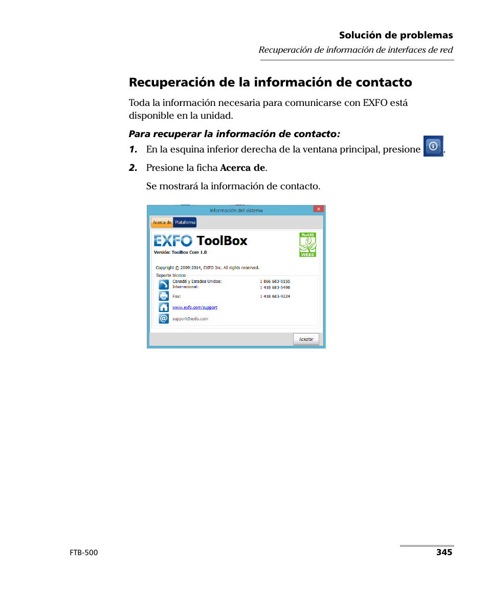 Recuperación de la información de contacto | EXFO FTB-500 (Window XP) User Manual | Page 353 / 477