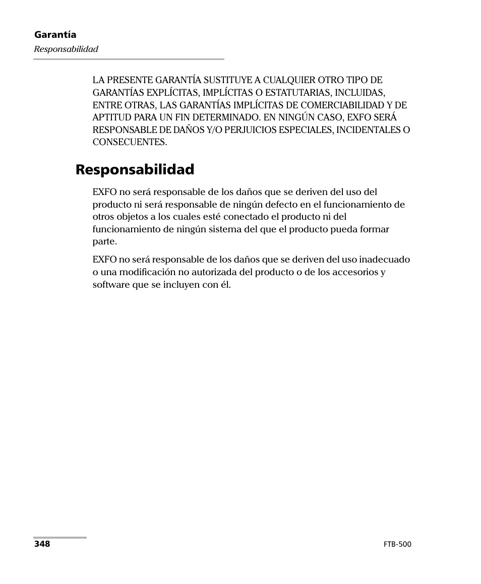 Responsabilidad | EXFO FTB-500 (Window XP) User Manual | Page 356 / 477