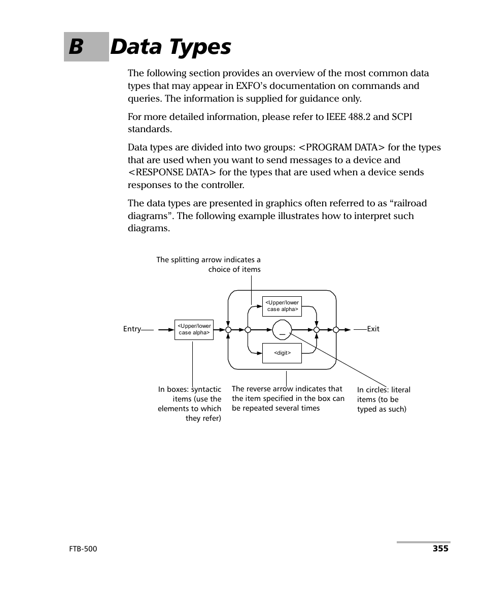 B data types | EXFO FTB-500 (Window XP) User Manual | Page 363 / 477