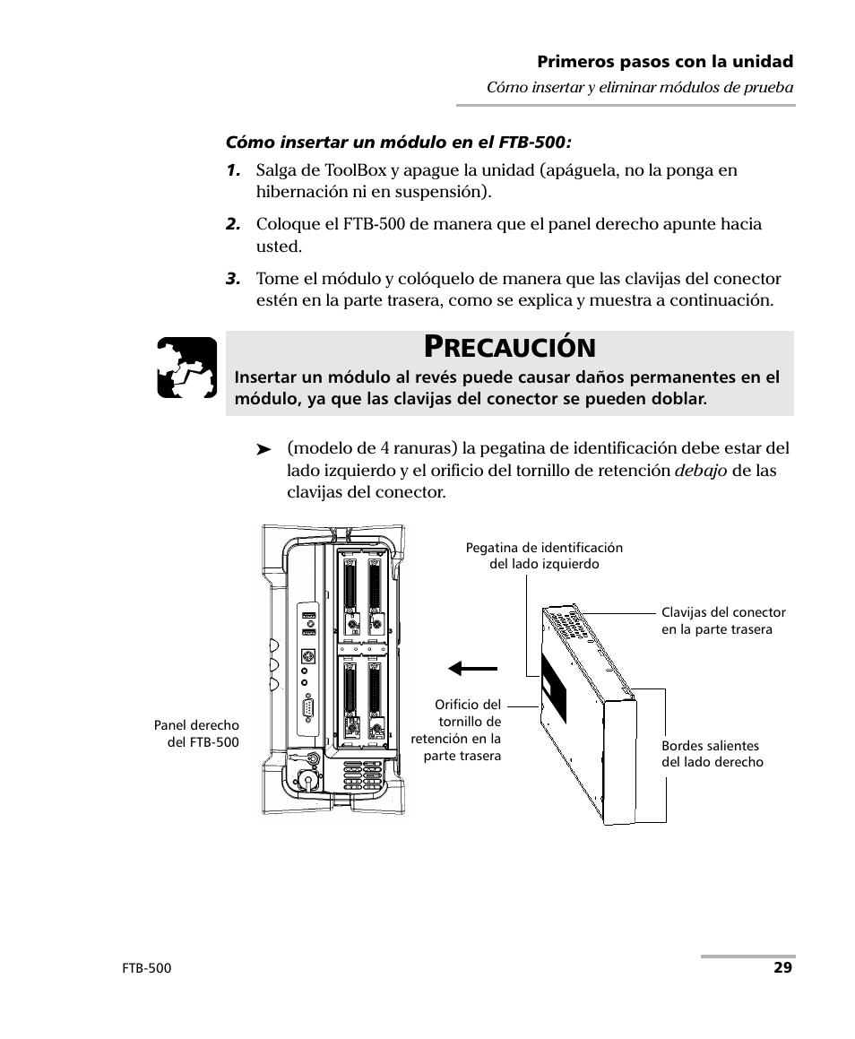 Recaución | EXFO FTB-500 (Window XP) User Manual | Page 37 / 477