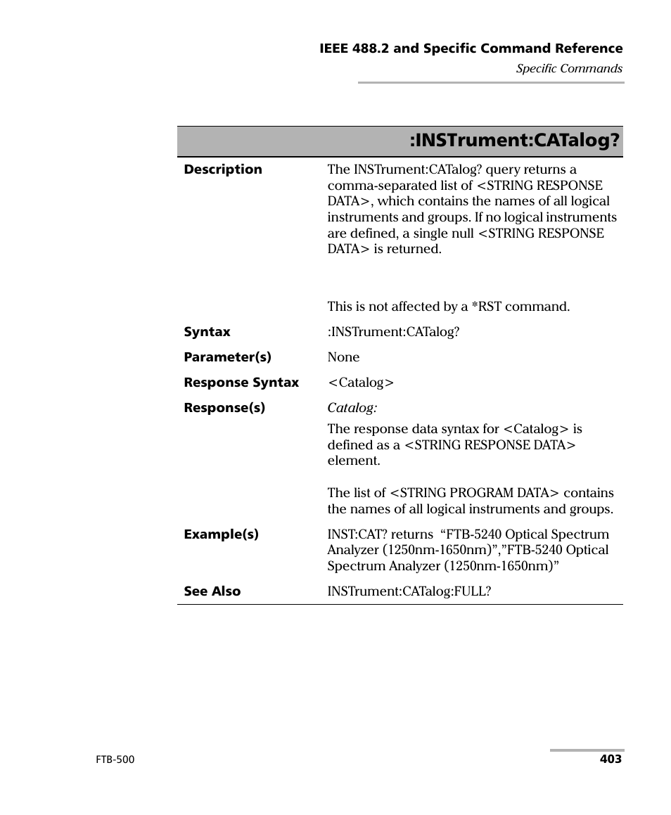 Instrument:catalog | EXFO FTB-500 (Window XP) User Manual | Page 411 / 477
