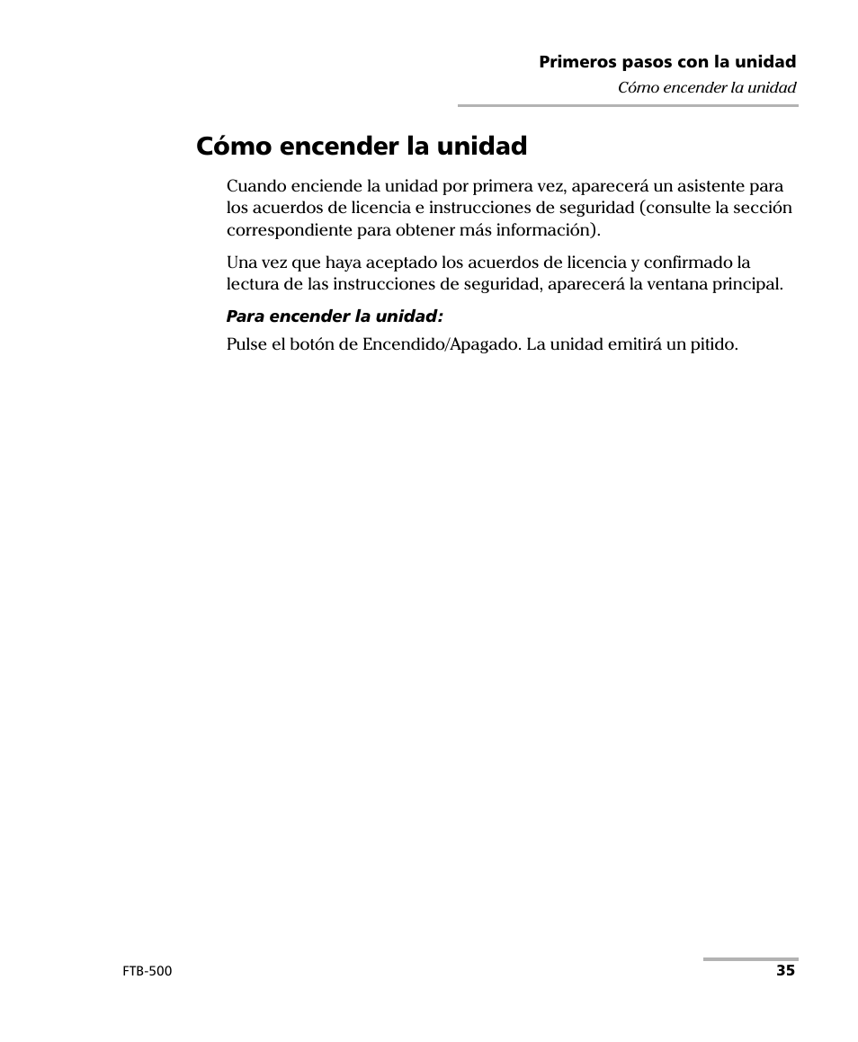 Cómo encender la unidad | EXFO FTB-500 (Window XP) User Manual | Page 43 / 477