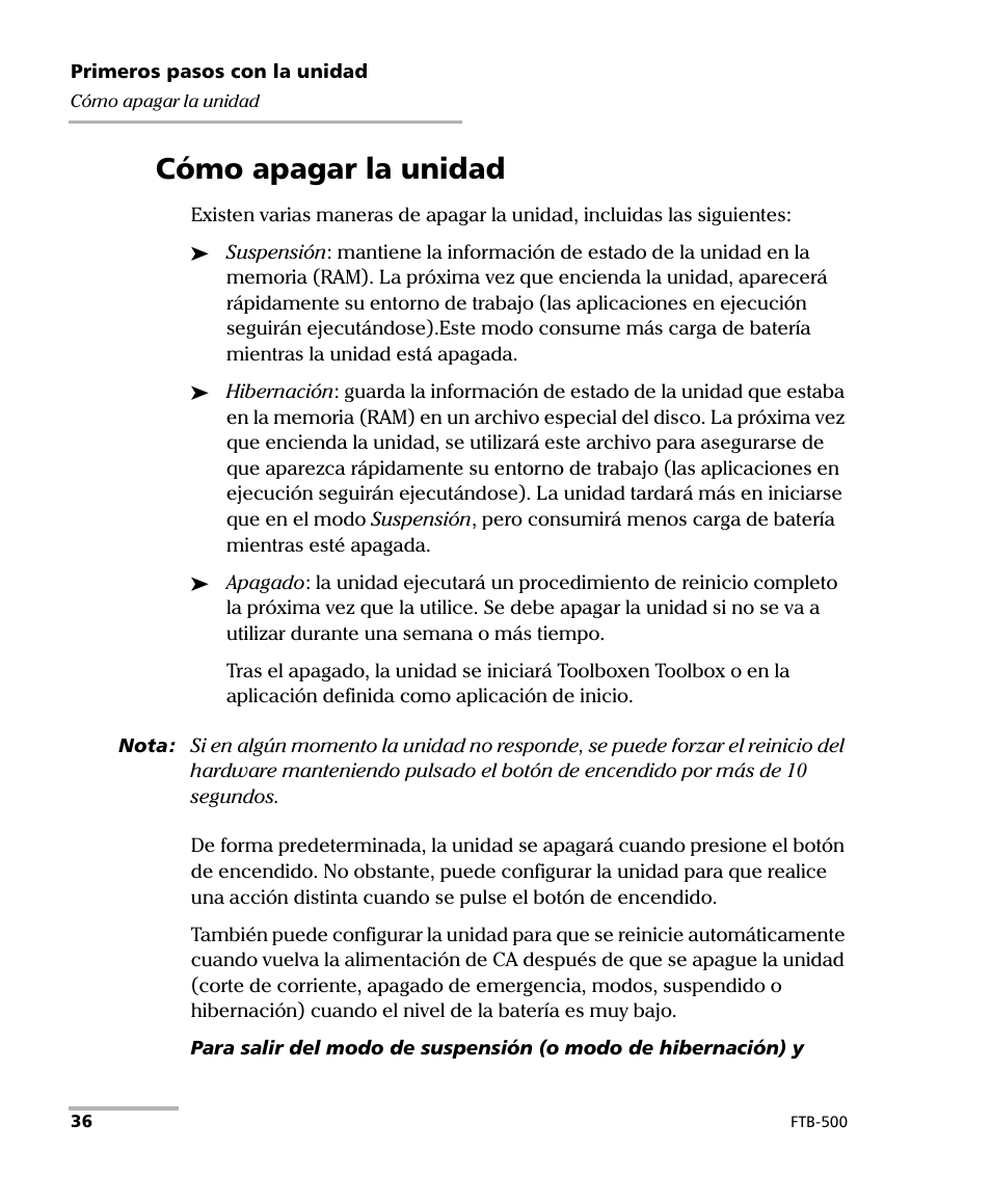 Cómo apagar la unidad | EXFO FTB-500 (Window XP) User Manual | Page 44 / 477