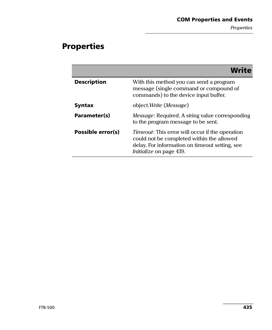 Properties, Write | EXFO FTB-500 (Window XP) User Manual | Page 443 / 477