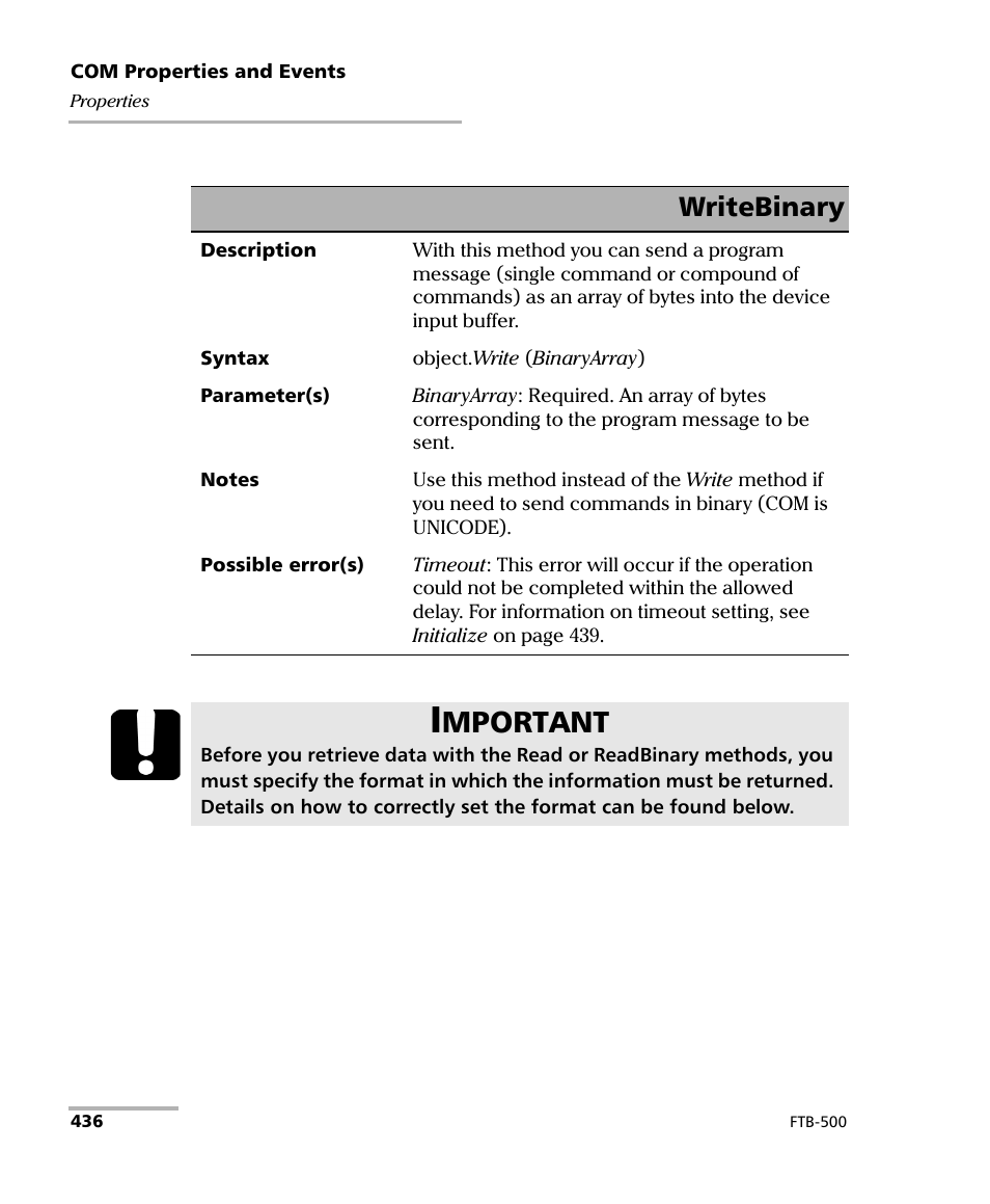 Mportant, Writebinary | EXFO FTB-500 (Window XP) User Manual | Page 444 / 477