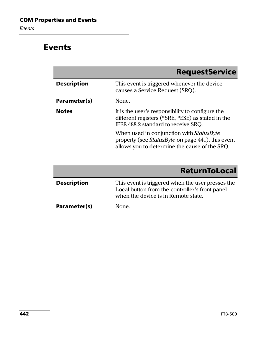 Events, Requestservice, Returntolocal | EXFO FTB-500 (Window XP) User Manual | Page 450 / 477