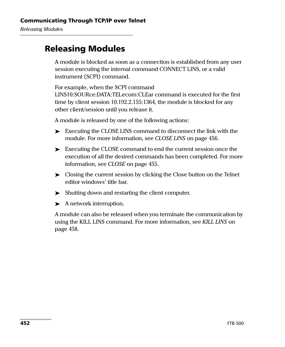 Releasing modules | EXFO FTB-500 (Window XP) User Manual | Page 460 / 477