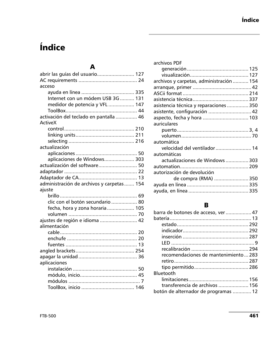 Índice | EXFO FTB-500 (Window XP) User Manual | Page 469 / 477