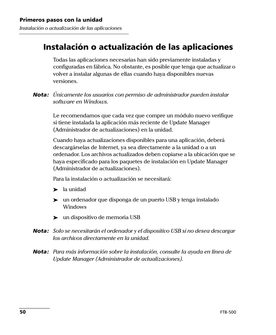 Instalación o actualización de las aplicaciones | EXFO FTB-500 (Window XP) User Manual | Page 58 / 477