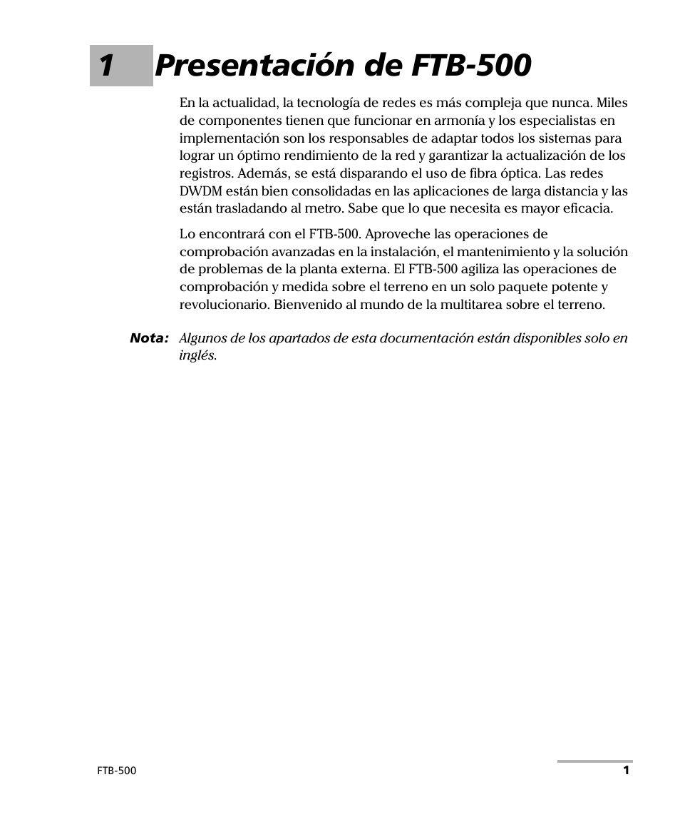 1 presentación de ftb-500, 1presentación de ftb-500 | EXFO FTB-500 (Window XP) User Manual | Page 9 / 477