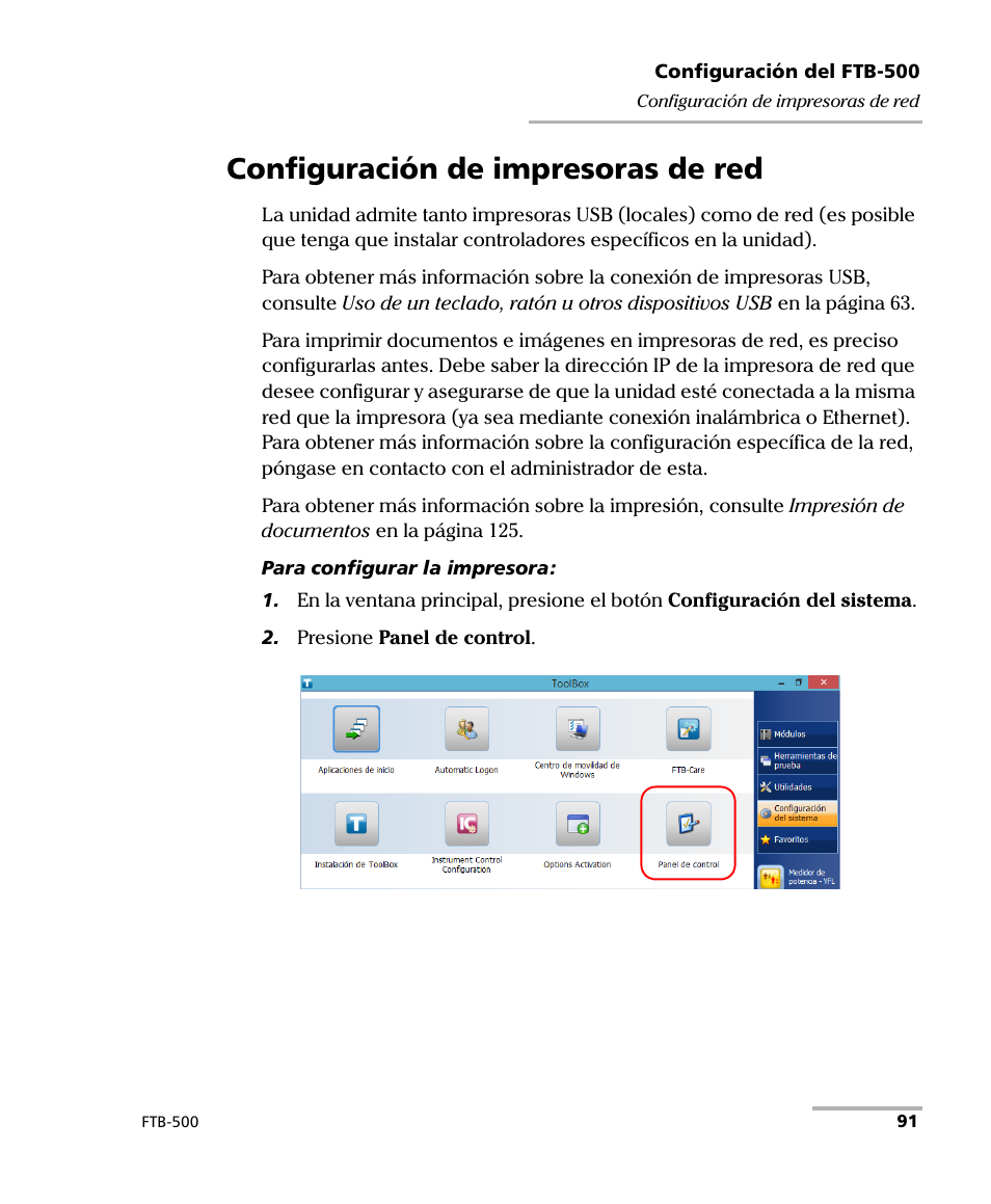 Configuración de impresoras de red | EXFO FTB-500 (Window XP) User Manual | Page 99 / 477