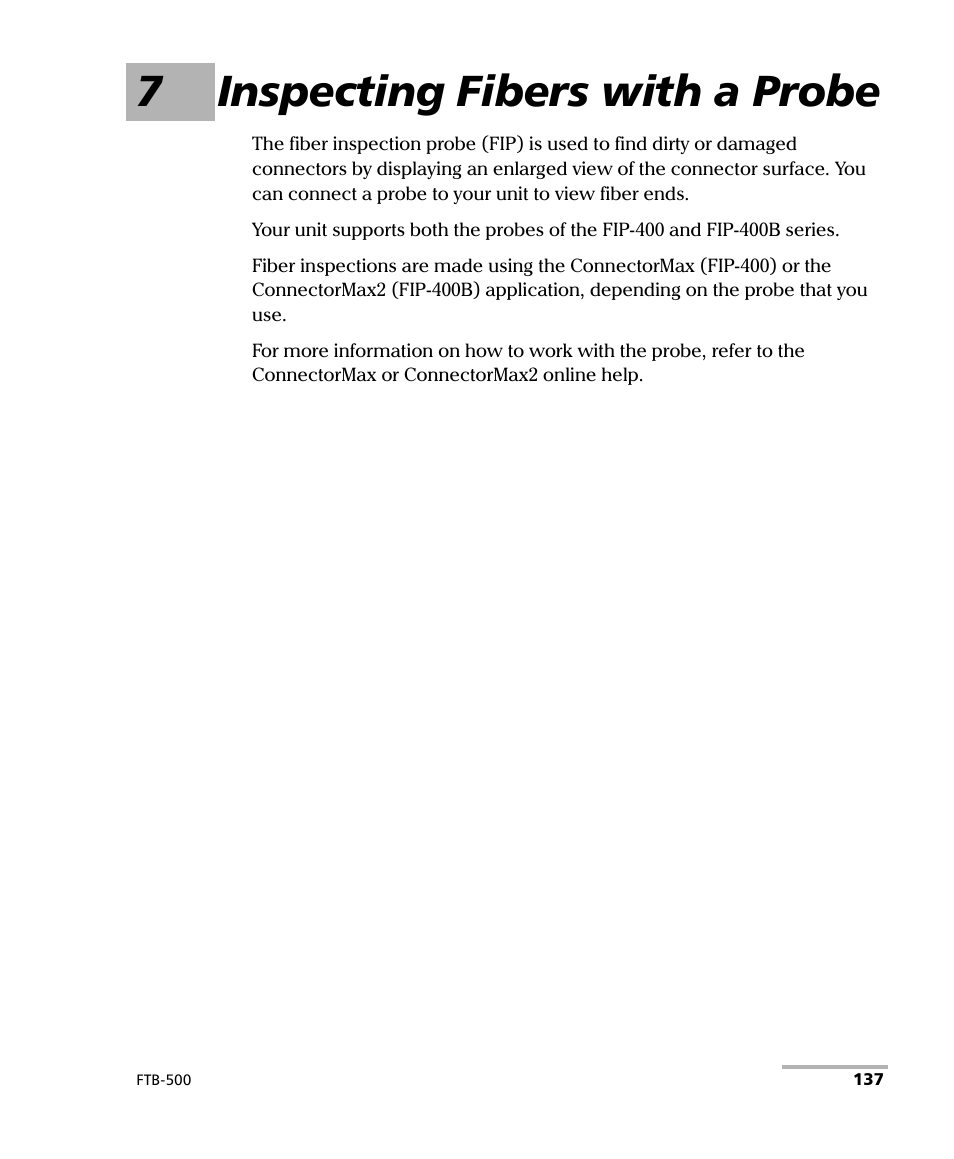 7 inspecting fibers with a probe, 7inspecting fibers with a probe | EXFO FTB-500 User Manual | Page 145 / 453