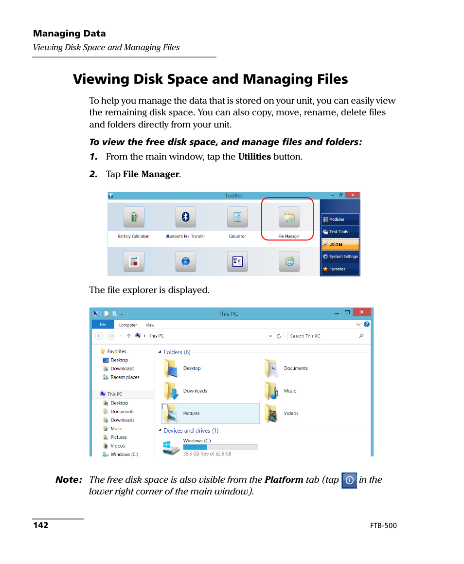 Viewing disk space and managing files | EXFO FTB-500 User Manual | Page 150 / 453