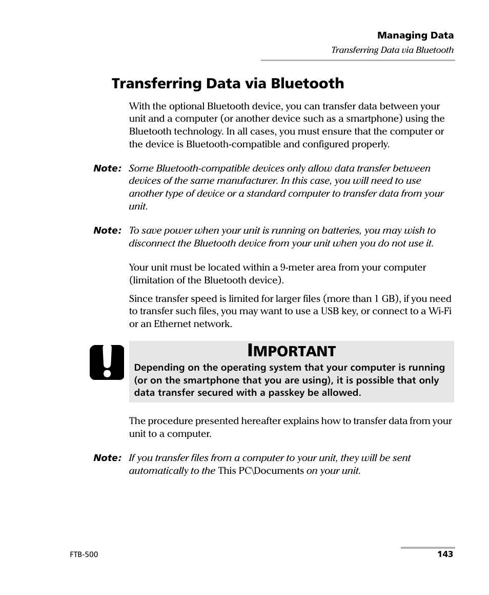 Transferring data via bluetooth, Mportant | EXFO FTB-500 User Manual | Page 151 / 453